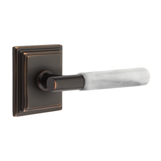 Passage White Marble Right Handed Lever With T-Bar Stem And Wilshire Rose In Oil Rubbed Bronze