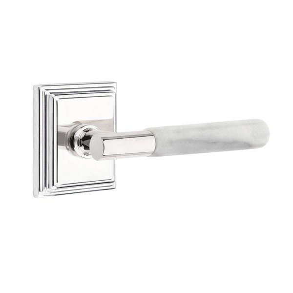 Passage White Marble Left Handed Lever With T-Bar Stem And Wilshire Rose In Polished Chrome