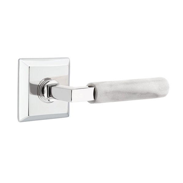 Privacy White Marble Right Handed Lever With L-Square Stem And Quincy Rose In Polished Chrome