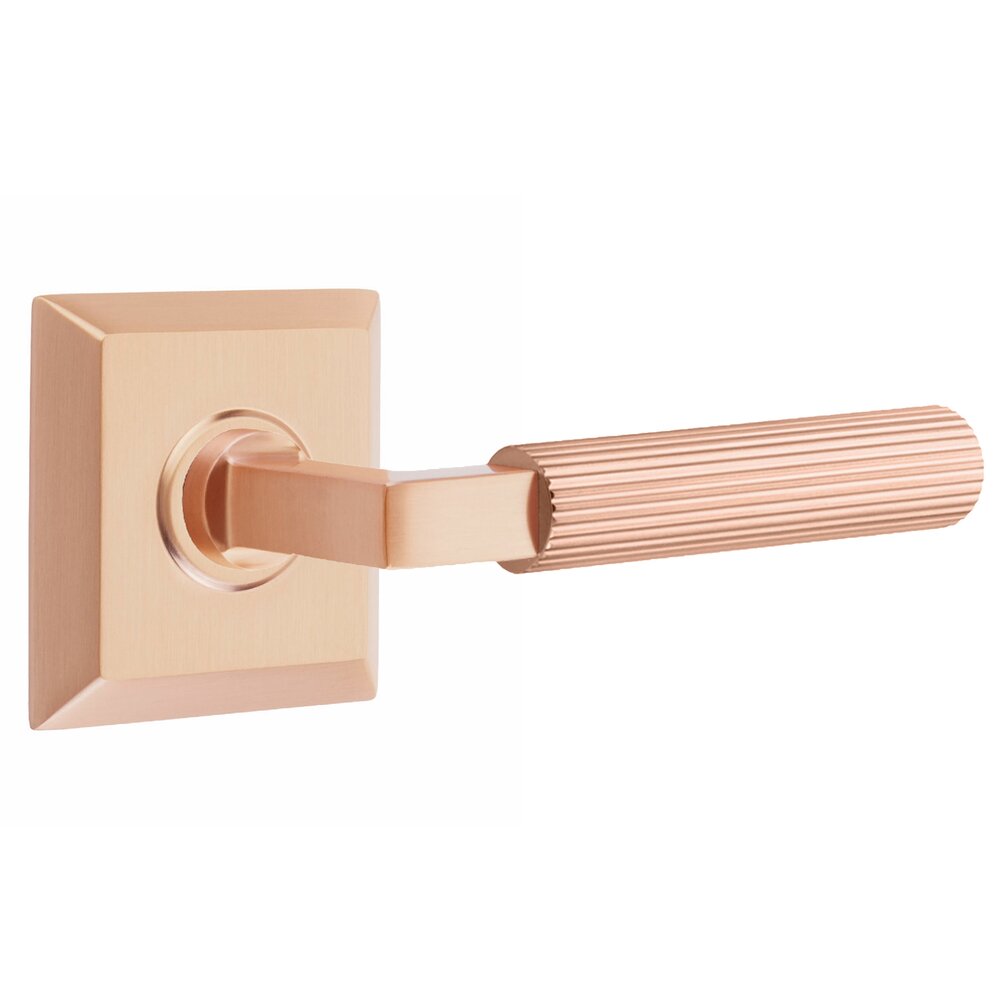 Privacy Straight Knurled Right Handed Lever With L-Square Stem And Quincy Rosette With Concealed Screws In Satin Rose Gold