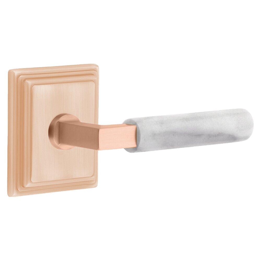 Privacy White Marble Right Handed Lever With L-Square Stem And WIlshire Rosette With Concealed Screws In Satin Rose Gold