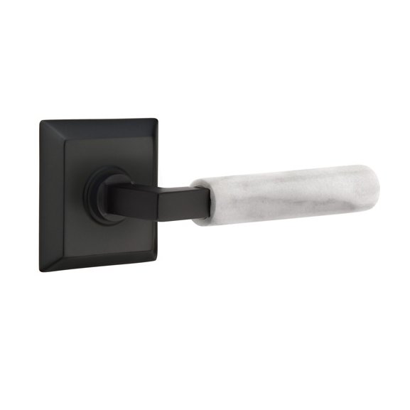 Double Dummy White Marble Right Handed Lever With L-Square Stem And Quincy Rose In Flat Black