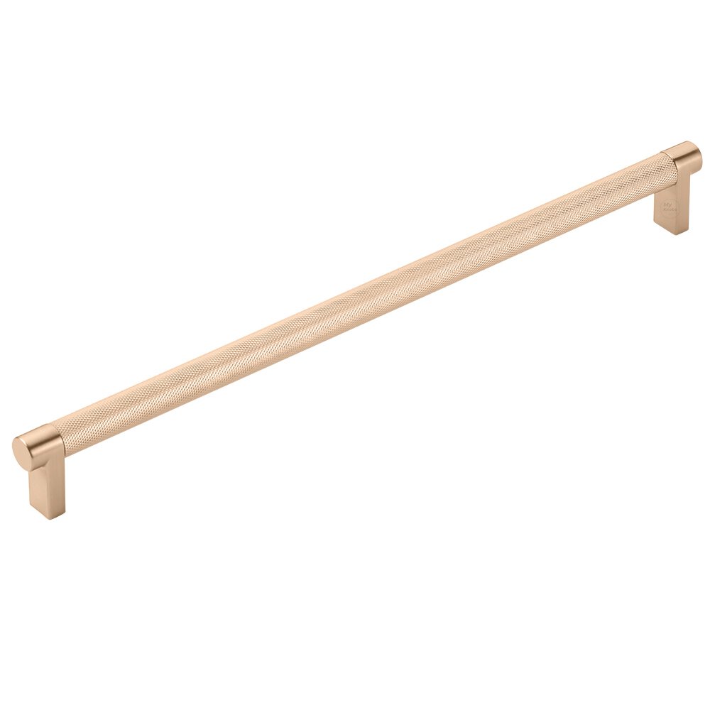 12" Centers Concealed Mount Door Pull Rectangular Stem in Satin Copper And Knurled Bar in Satin Copper