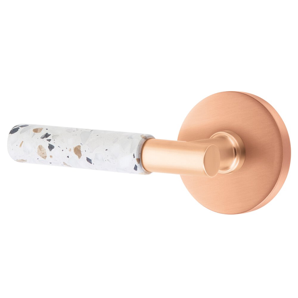 Privacy Disk Rosette in Satin Rose Gold and T-Bar in Satin Rose Gold Stem with Left Handed Light Terrazzo Lever