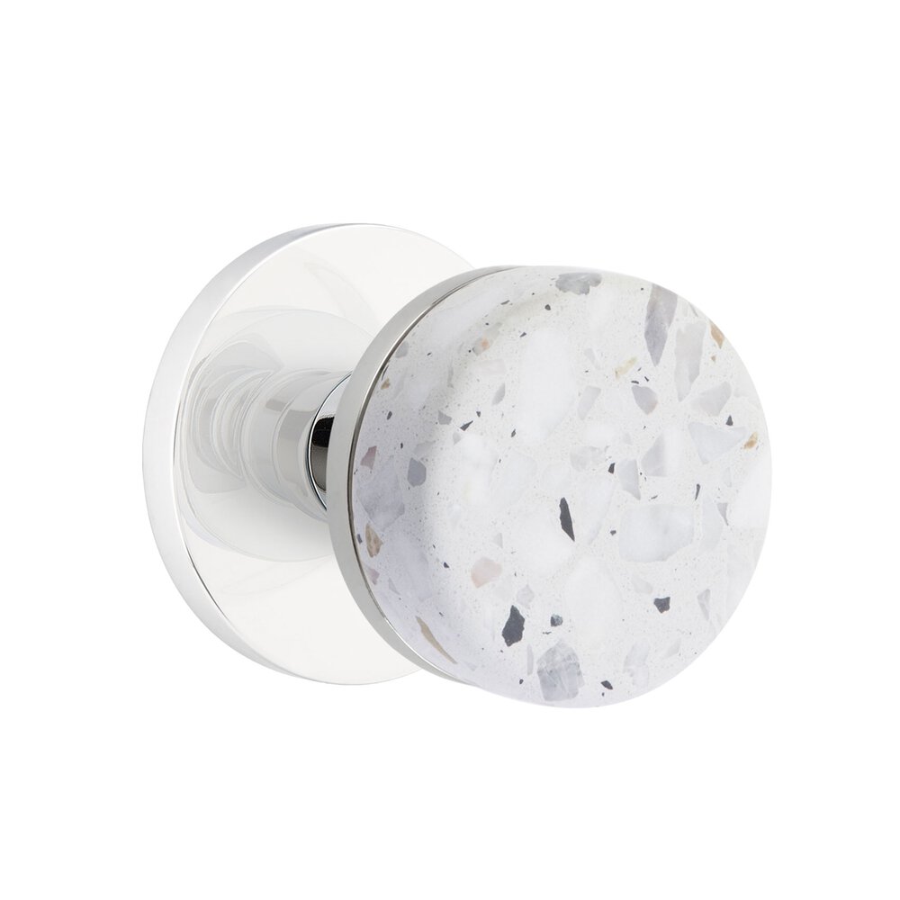 Passage Disk Rosette in Polished Chrome and Conical Stem in Polished Chrome with Light Terrazzo Knob