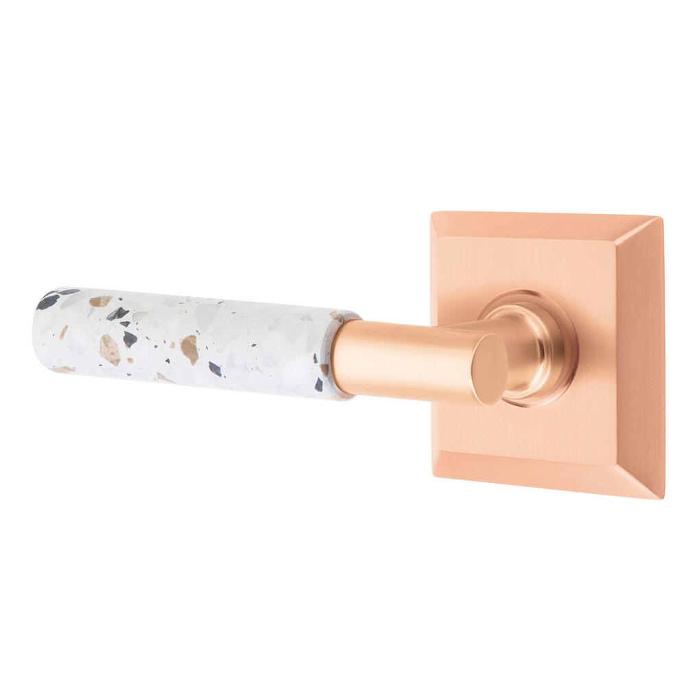 Privacy Quincy Rosette in Satin Rose Gold and T-Bar in Satin Rose Gold Stem with Left Handed Light Terrazzo Lever