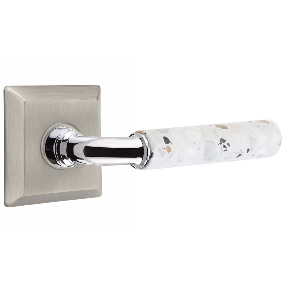 Concealed Privacy Quincy Rosette in Pewter and R-Bar in Polished Chrome Stem with Reversible Handed Light Terrazzo Lever