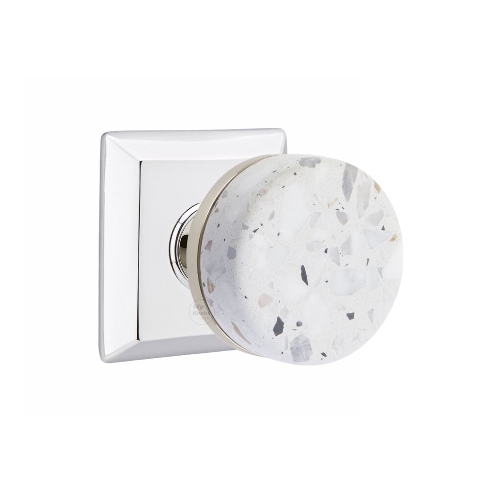 Passage Quincy Rosette in Polished Chrome and Conical Stem in Polished Nickel with Light Terrazzo Knob