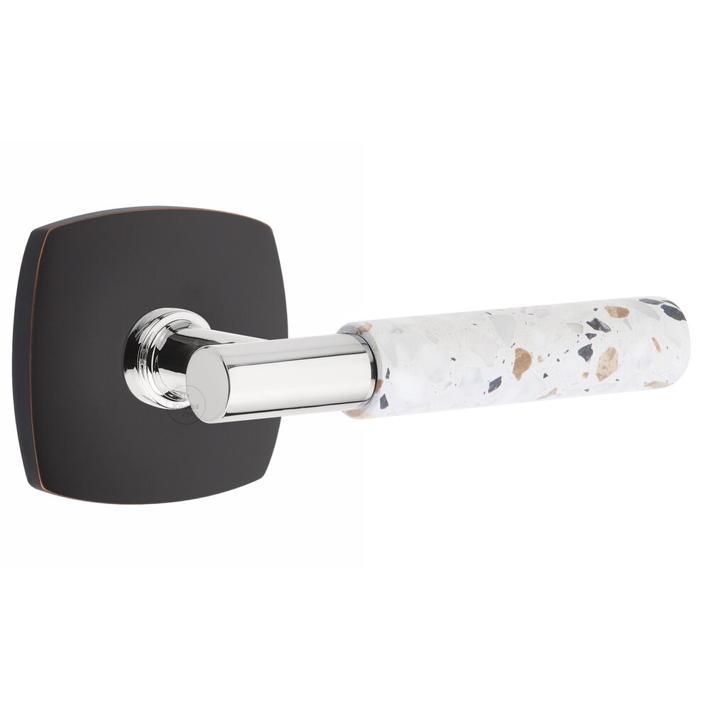 Privacy Urban Modern Rosette in Oil Rubbed Bronze and T-Bar in Polished Chrome Stem with Right Handed Light Terrazzo Lever