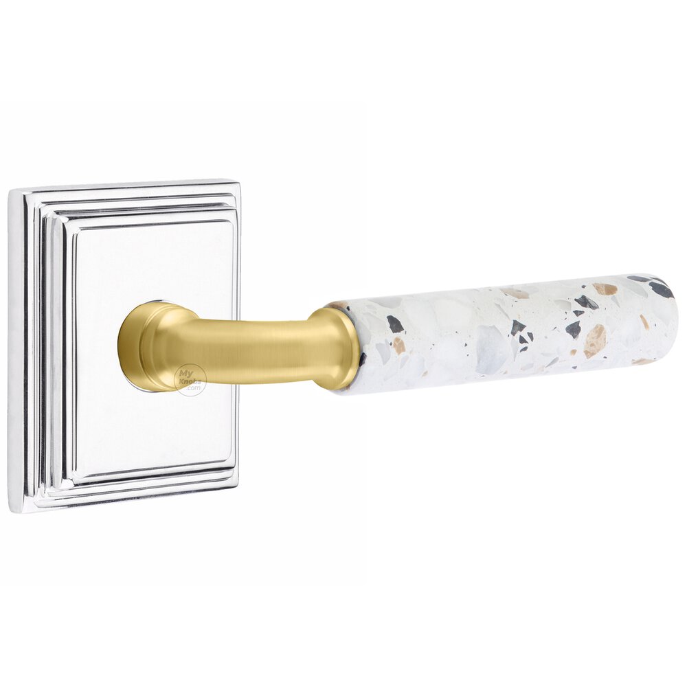 Concealed Passage Wilshire Rosette in Polished Chrome and R-Bar in Satin Brass Stem with Reversible Handed Light Terrazzo Lever