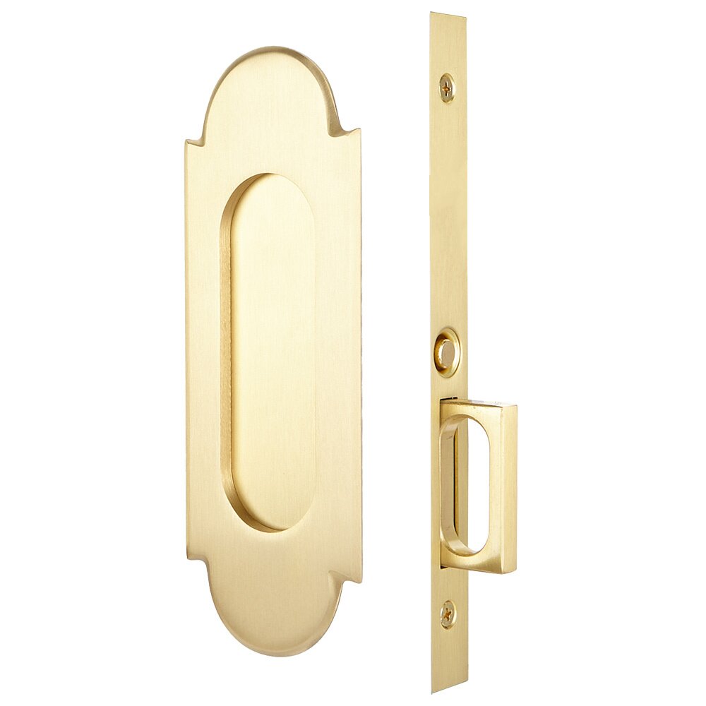 Mortise #8 Passage Pocket Door Hardware in Satin Brass