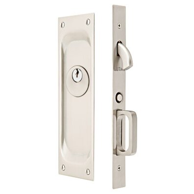 Keyed Pocket Door Mortise Lock in Satin Nickel