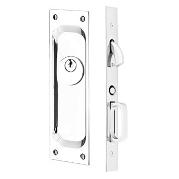 Keyed Pocket Door Mortise Lock in Polished Chrome
