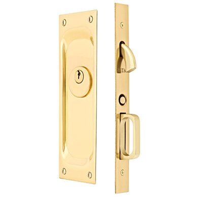 Keyed Pocket Door Mortise Lock in Unlacquered Brass