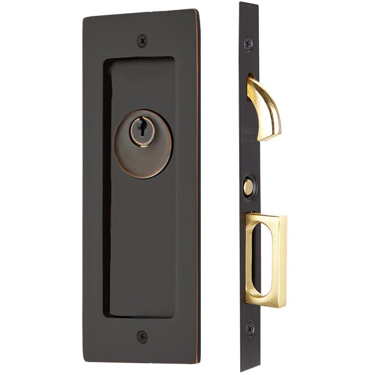 Modern Rectangular Keyed Pocket Door Mortise Lock in Oil Rubbed Bronze