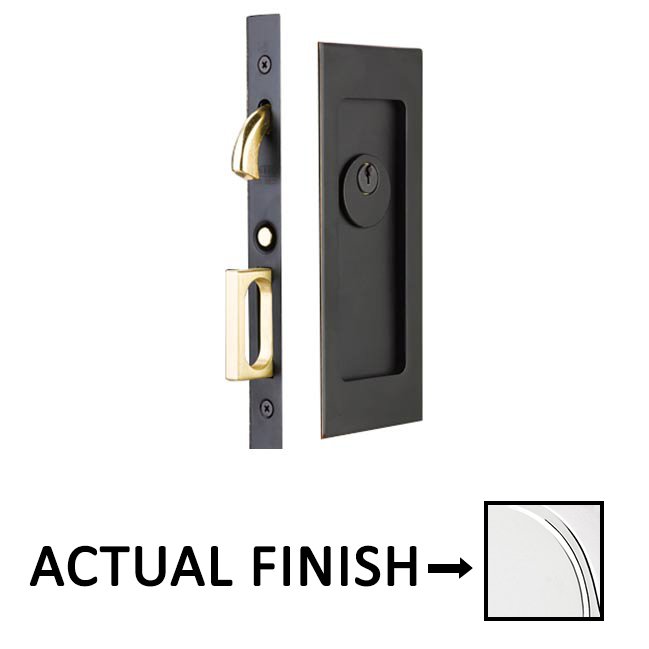 Modern Rectangular Keyed Pocket Door Mortise Lock in Polished Chrome