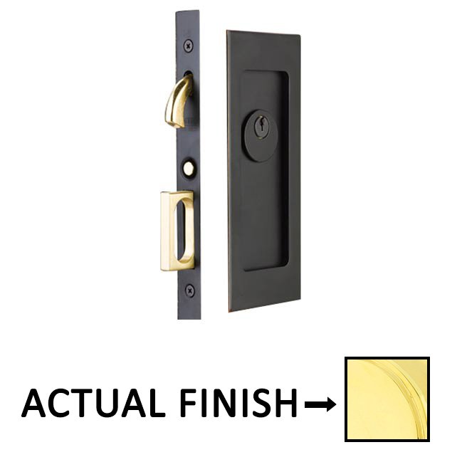 Modern Rectangular Keyed Pocket Door Mortise Lock in Polished Brass
