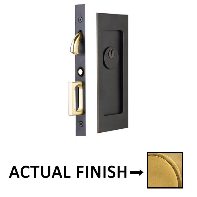 Modern Rectangular Keyed Pocket Door Mortise Lock in French Antique Brass