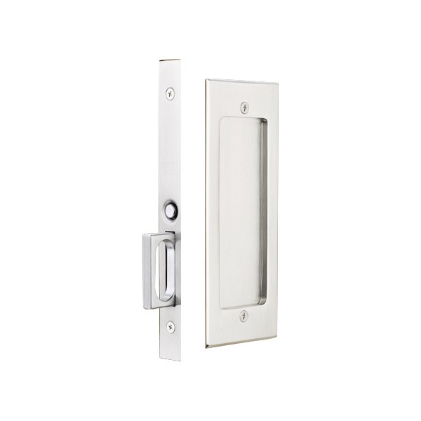 Mortise Modern Rectangular Passage Pocket Door Hardware in Satin Nickel