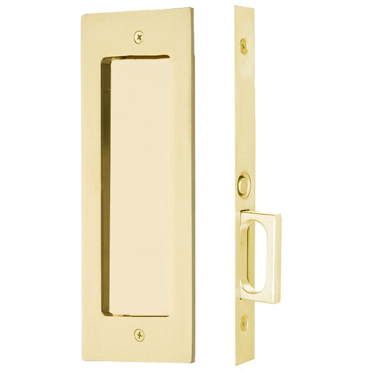 Mortise Modern Rectangular Passage Pocket Door Hardware in Polished Brass