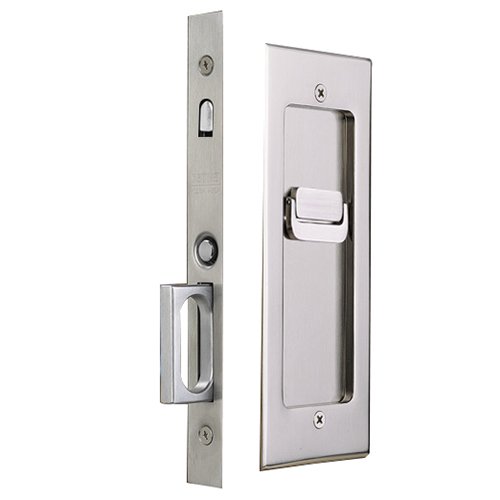 Modern Rectangular Privacy Pocket Door Mortise Lock in Satin Nickel