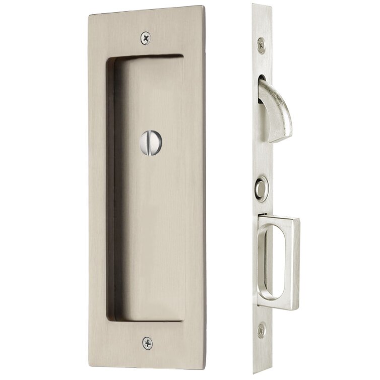 Modern Rectangular Privacy Pocket Door Mortise Lock in Satin Nickel
