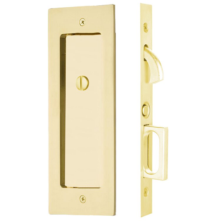 Modern Rectangular Privacy Pocket Door Mortise Lock in Unlacquered Brass