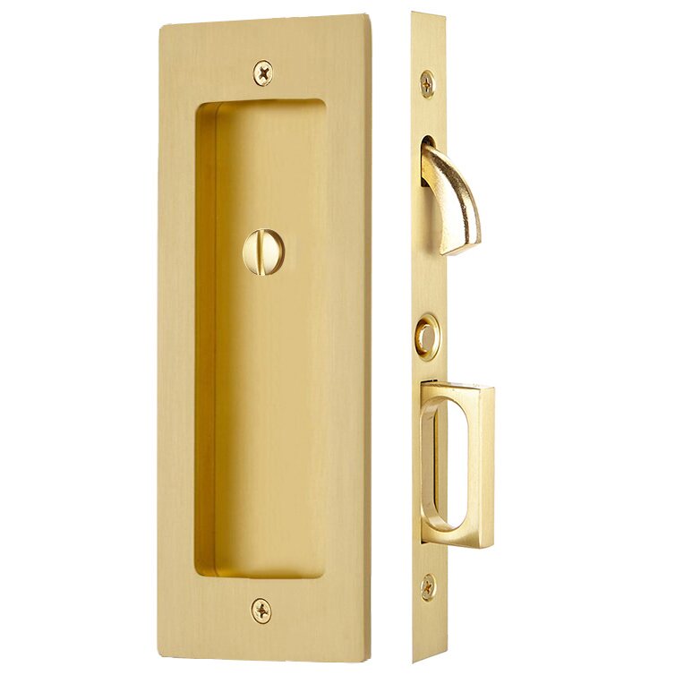 Modern Rectangular Privacy Pocket Door Mortise Lock in Satin Brass