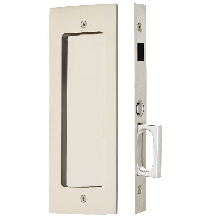 Modern Rectangular Dummy Pocket Door Mortise Lock in Polished Nickel