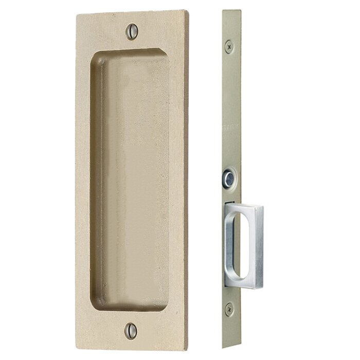 Sandcast Bronze Rustic Mortise Modern Rectangular Passage Pocket Door Hardware in Tumbled White Bronze