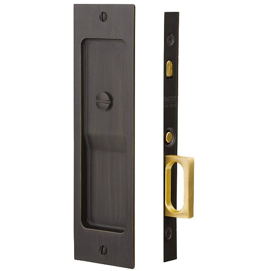 Sandcast Bronze Rustic Modern Rectangular Privacy Pocket Door Mortise Lock in Medium Bronze