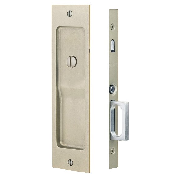 Sandcast Bronze Rustic Modern Rectangular Privacy Pocket Door Mortise Lock in Tumbled White Bronze