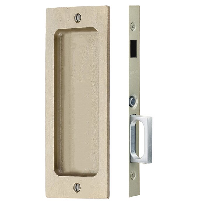 Sandcast Bronze Rustic Modern Rectangular Dummy Pocket Door Mortise Lock in Tumbled White Bronze
