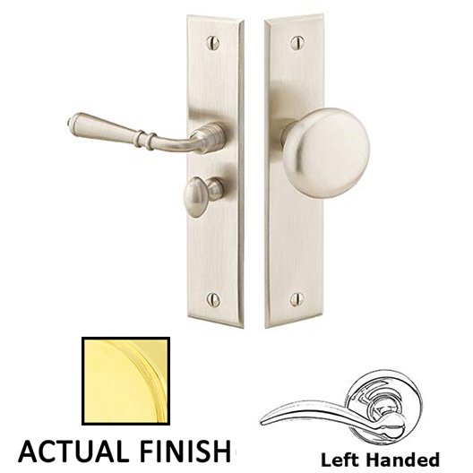 Left Hand Rectangular Style Screen Door Lock in Unlacquered Brass