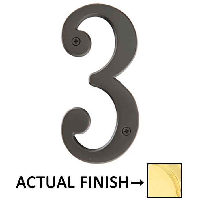 #3 Brass 5 1/2" House Number in Unlacquered Brass