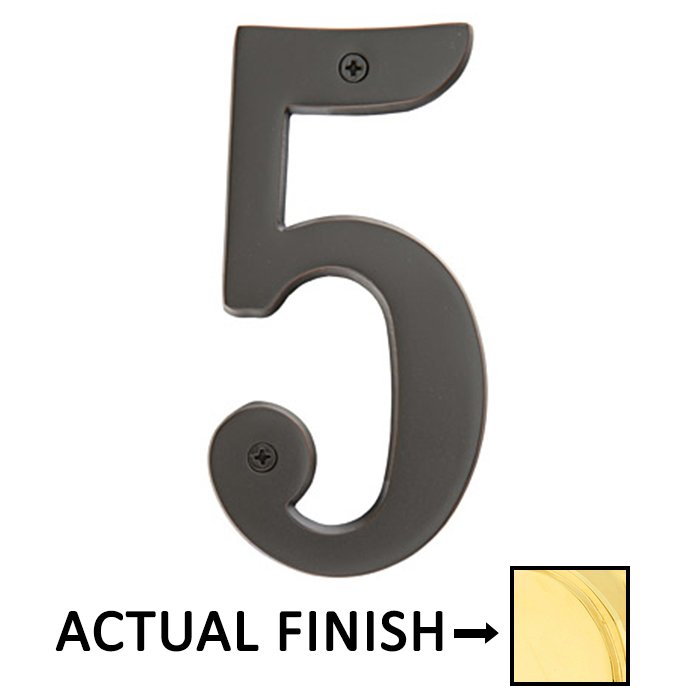 #5 Brass 5 1/2" House Number in Unlacquered Brass