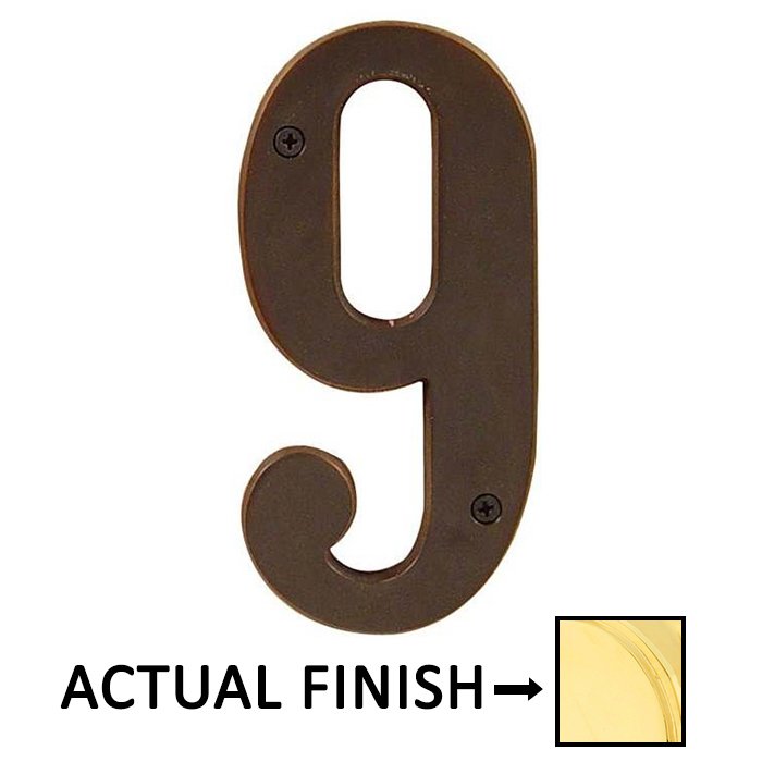 #9 Brass 5 1/2" House Number in Unlacquered Brass