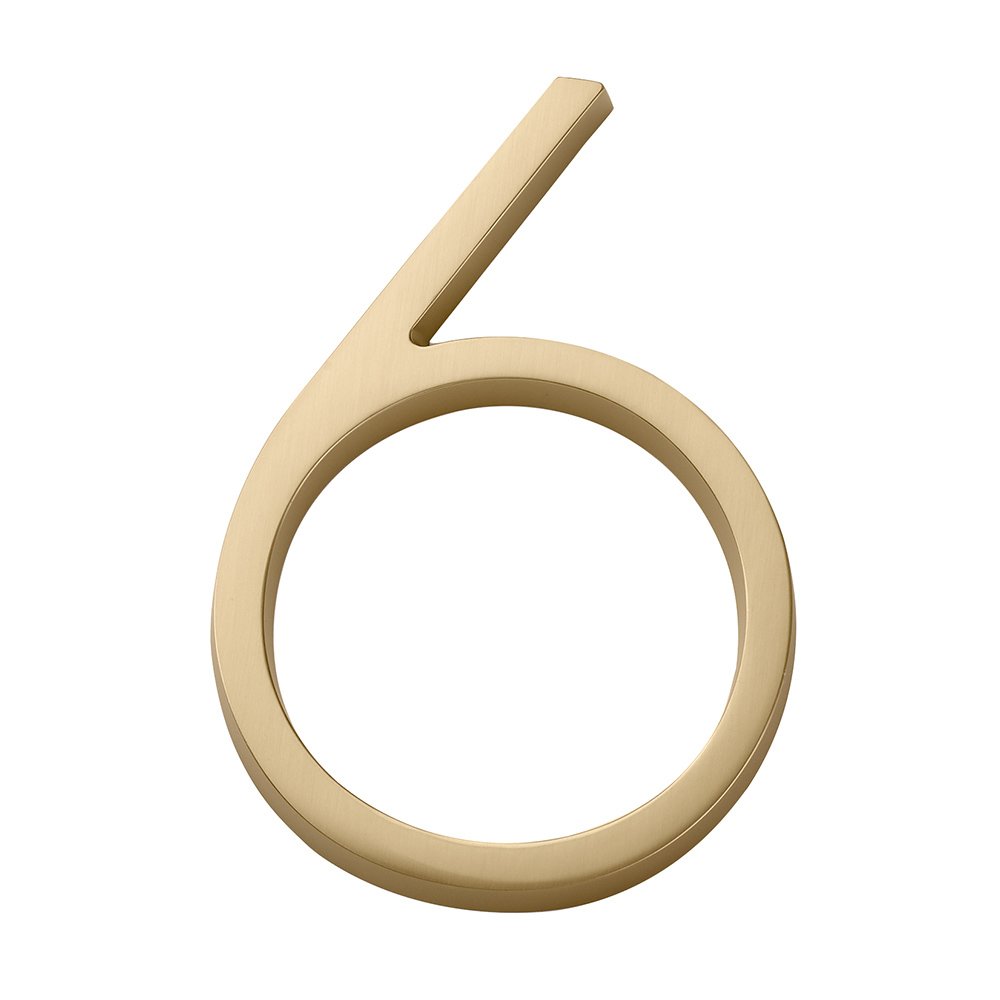 #6 Modern House Number in Satin Brass