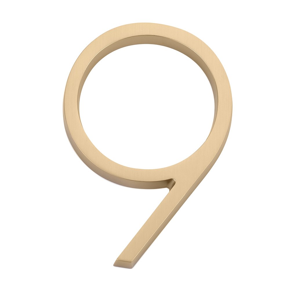 #9 Modern House Number in Satin Brass