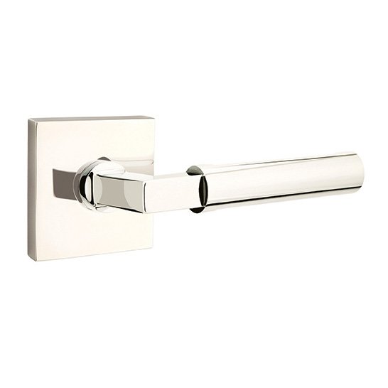 Single Dummy Right Handed Hercules Door Lever With Square Rose in Polished Nickel