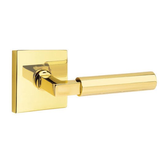 Single Dummy Right Handed Hercules Door Lever With Square Rose in Unlacquered Brass