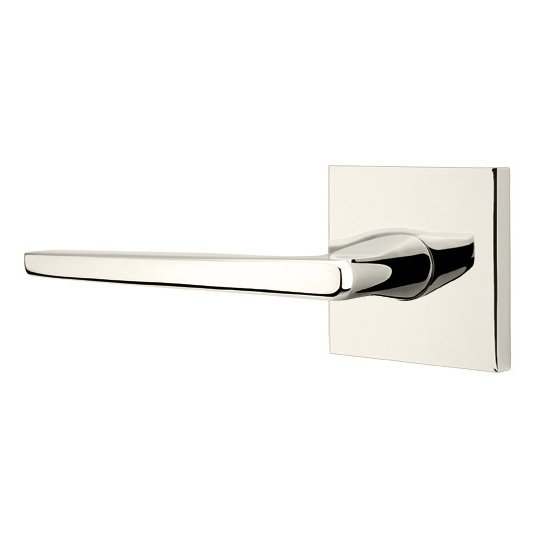 Single Dummy Left Handed Hermes Door Lever With Square Rose in Polished Nickel