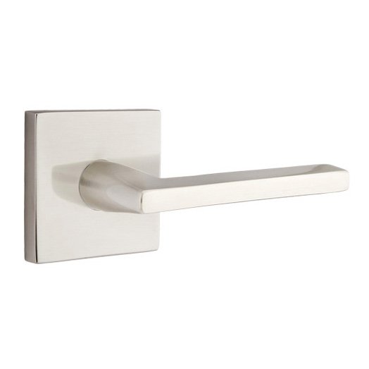 Single Dummy Right Handed Helios Door Lever With Square Rose in Satin Nickel