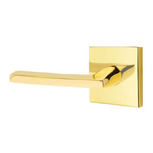 Single Dummy Left Handed Helios Door Lever With Square Rose in Unlacquered Brass