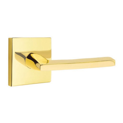Single Dummy Right Handed Helios Door Lever With Square Rose in Unlacquered Brass