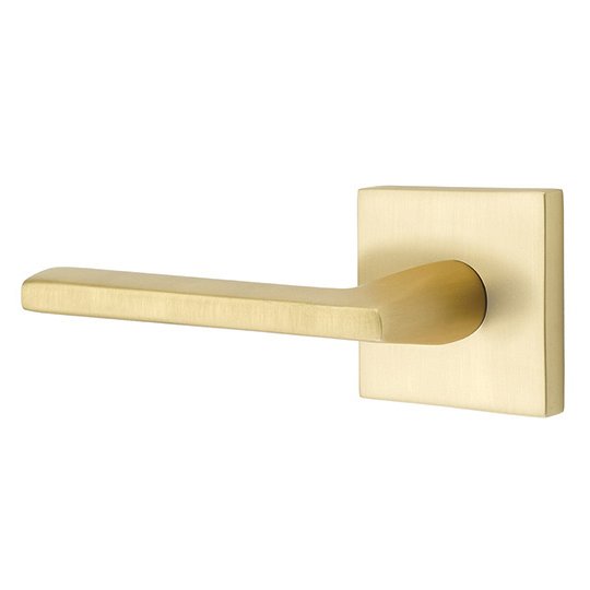 Single Dummy Left Handed Helios Door Lever With Square Rose in Satin Brass