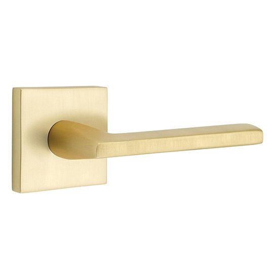 Single Dummy Right Handed Helios Door Lever With Square Rose in Satin Brass