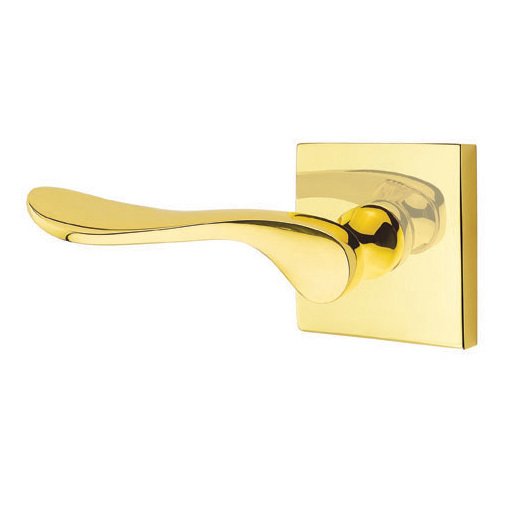 Single Dummy Left Handed Luzern Door Lever With Square Rose in Unlacquered Brass