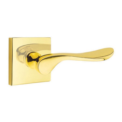 Single Dummy Right Handed Luzern Door Lever With Square Rose in Unlacquered Brass