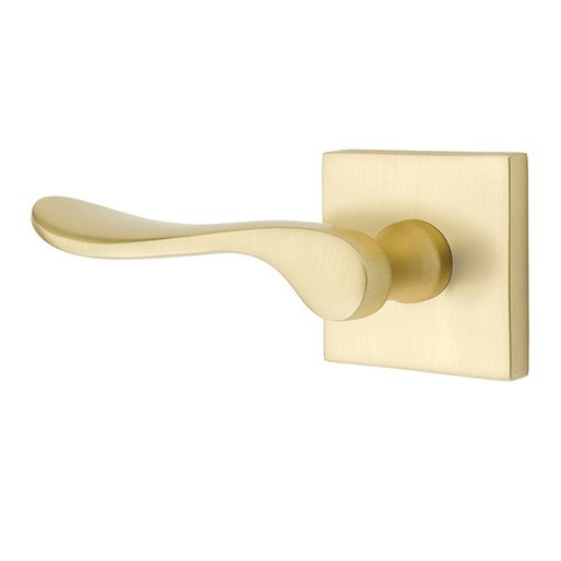 Single Dummy Left Handed Luzern Door Lever With Square Rose in Satin Brass